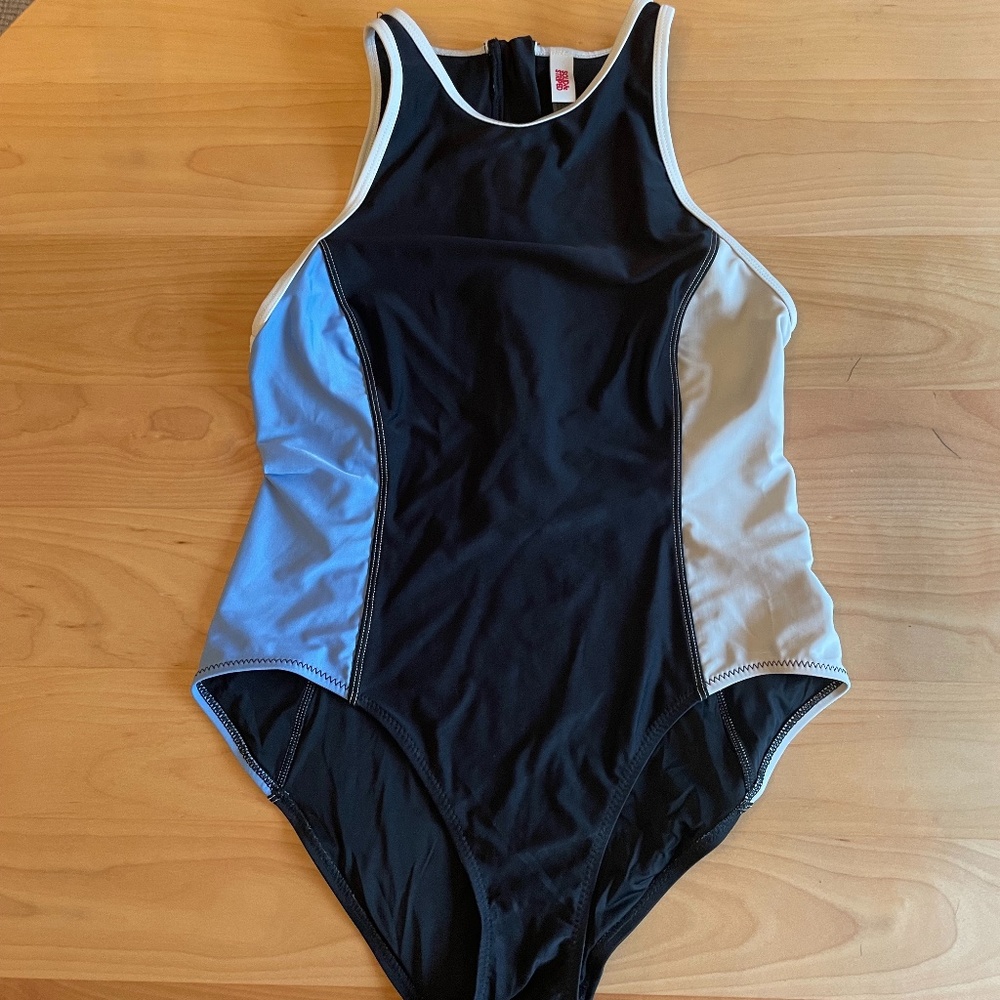 SOLID & STRIPED the Carson one piece bathing suit black light blue and white